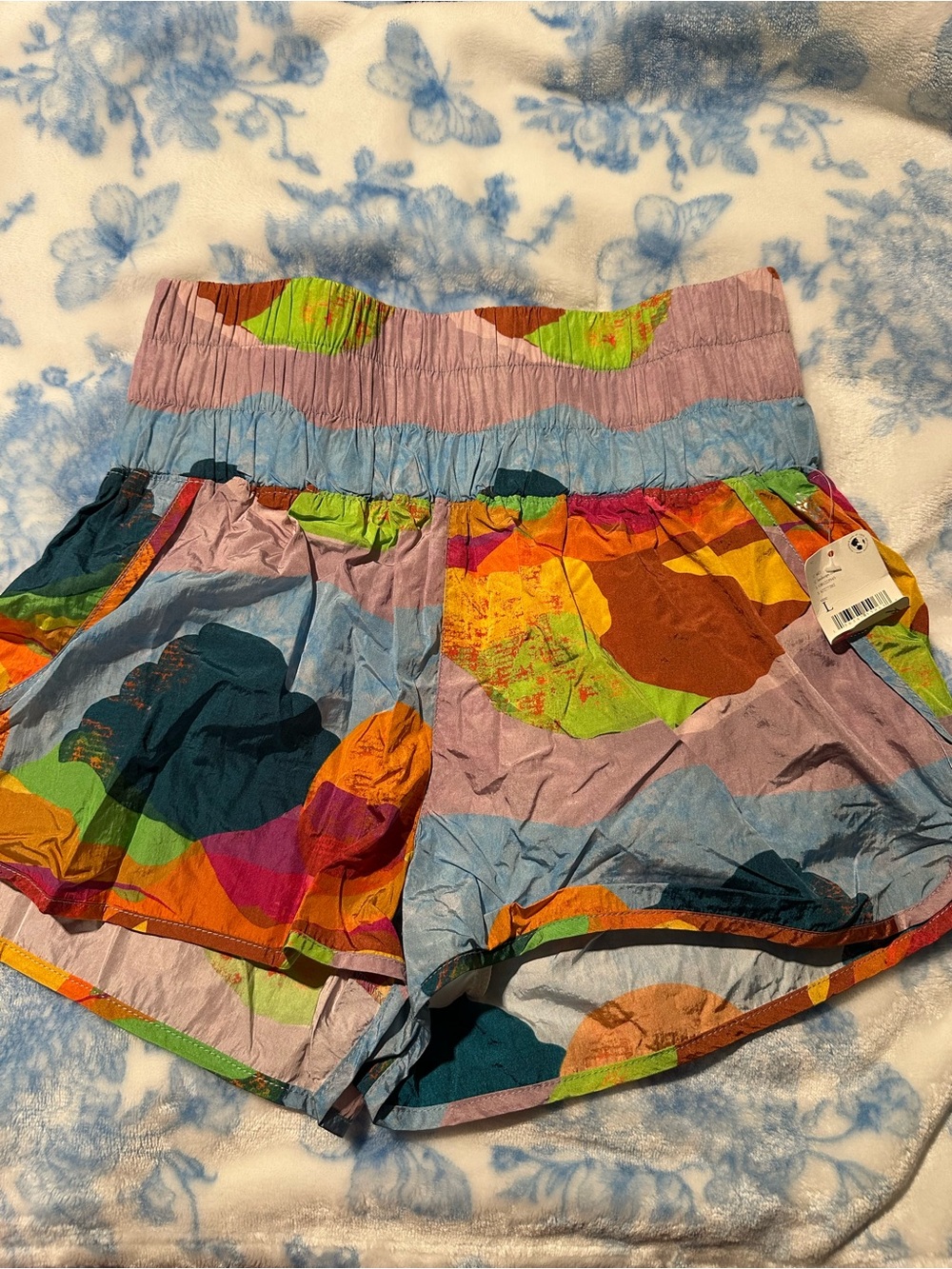 Free People Colorful Abstract Tie-Dye Athletic Shorts - Pink, Blue, Orange